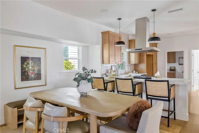 a view of a a dining room with furniture