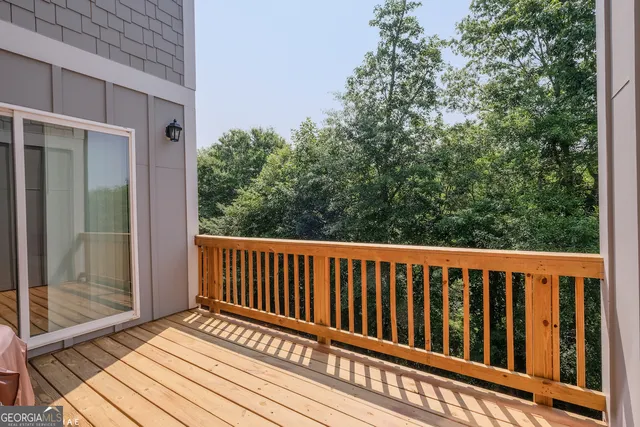 a view of a balcony with chair