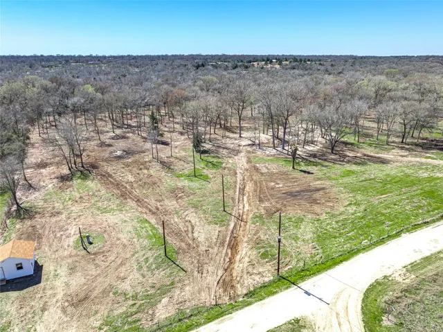 a view of a field with a tree in the background