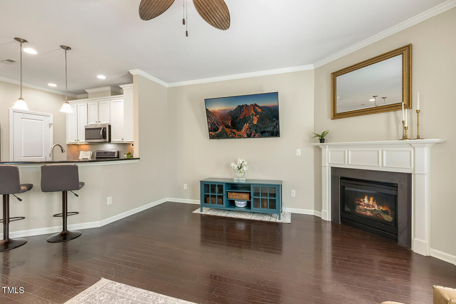 2425 Baslow Drive Apex, NC 27539 - Photo 16 of 48 a living room with furniture and a fireplace