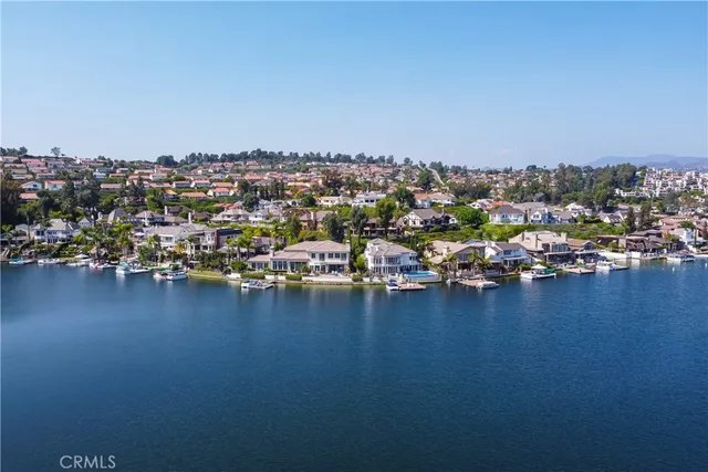 a view of a lake with a houses
