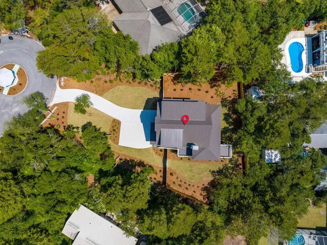 an aerial view of a house