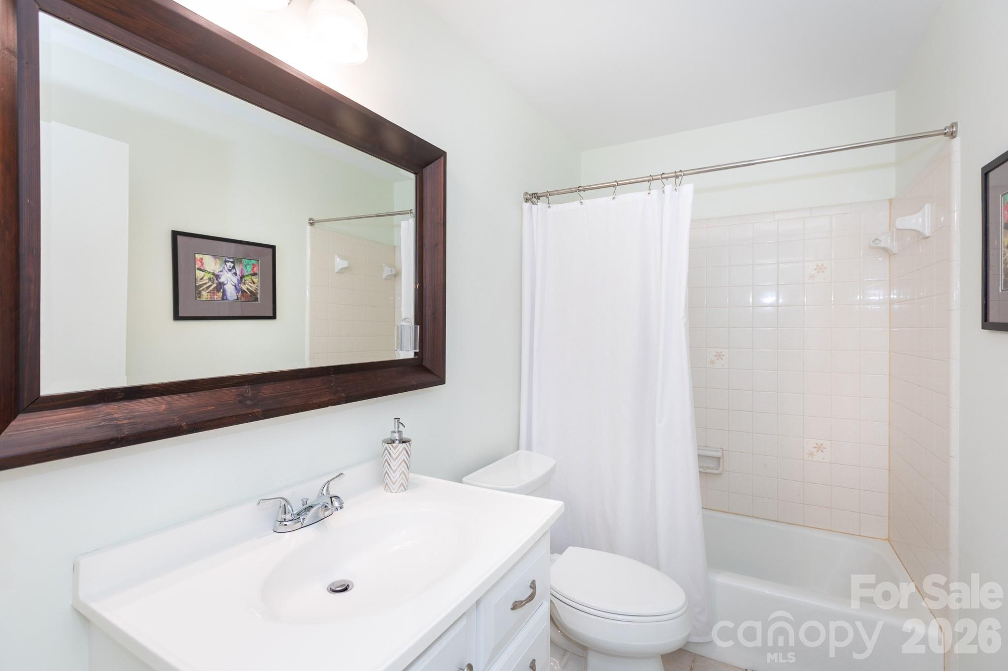 7423 Kuck Road Mint Hill, NC 28227 - Photo 19 of 31 a bathroom with a toilet a sink and a mirror