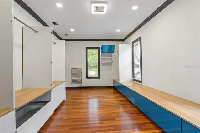 an empty room with windows