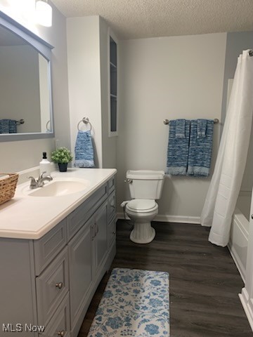 284 Altamont Road Vermilion, OH 44089 - Photo 30 of 39 Full bathroom with wood finished floors, a textured ceiling, vanity, baseboards, and toilet