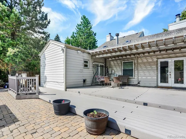 a view of a wooden roof deck