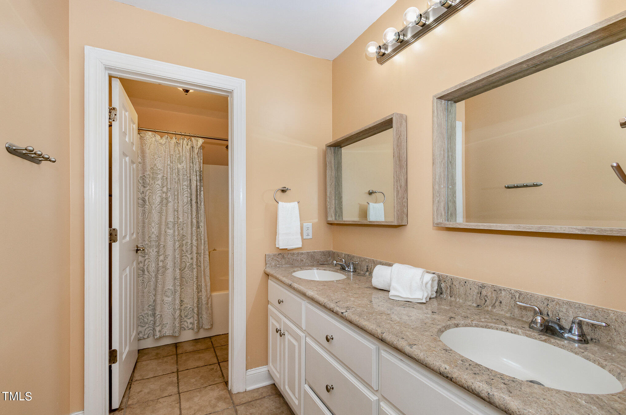 679 Roberts Chapel Road Stem, NC 27581 - Photo 19 of 28 a bathroom with a granite countertop sink and a mirror