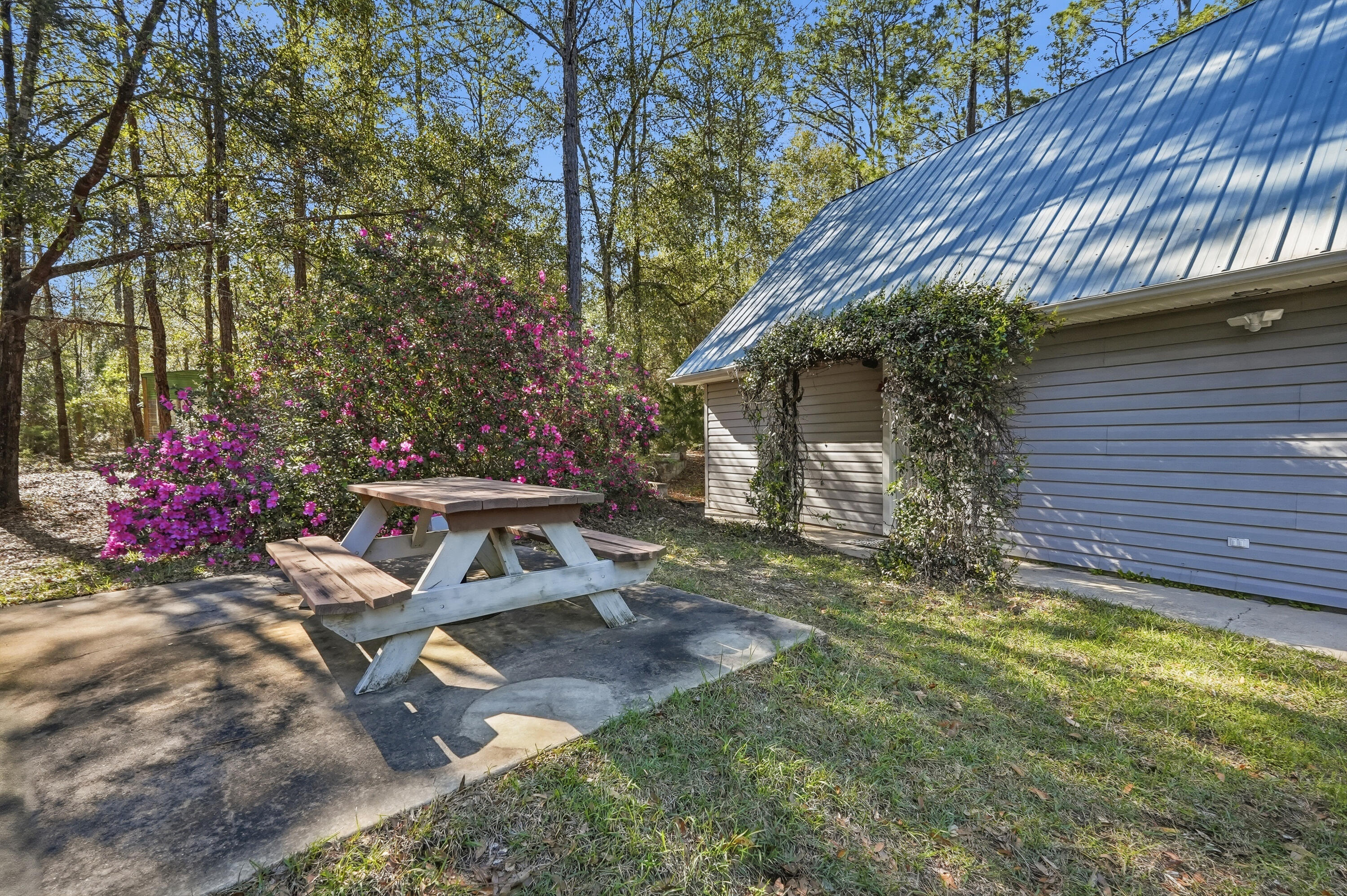 675 Spring Lake Road DeFuniak Springs, FL 32433 - Photo 73 of 91 a view of a backyard with plants and a patio