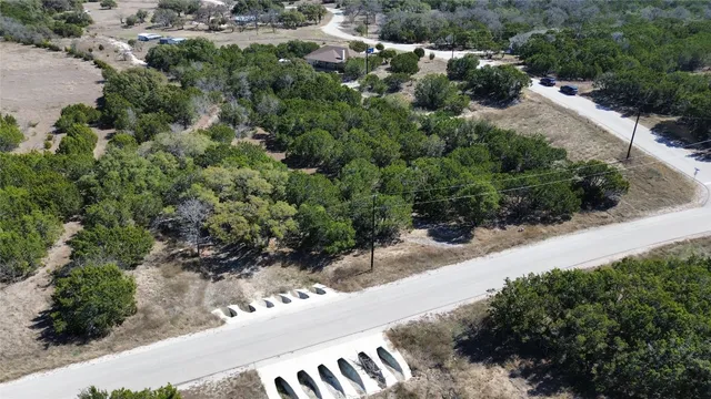 an aerial view of a house with a yard and greenery