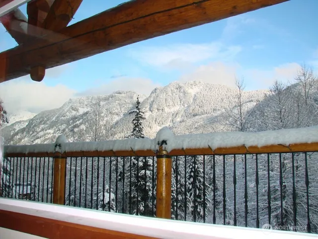 a view of a dry yard with mountains in the background