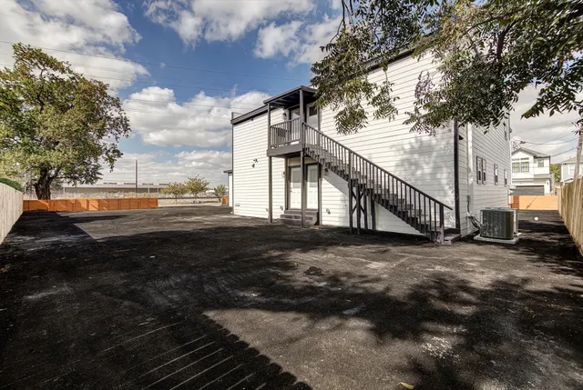 a view of street with wooden stairs