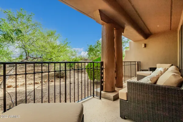 a balcony with couch