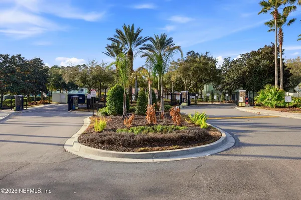 a view of a park with palm trees