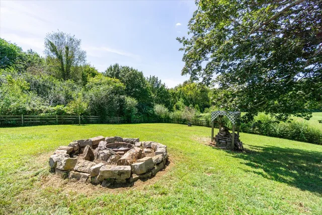 a view of a swimming pool and a yard