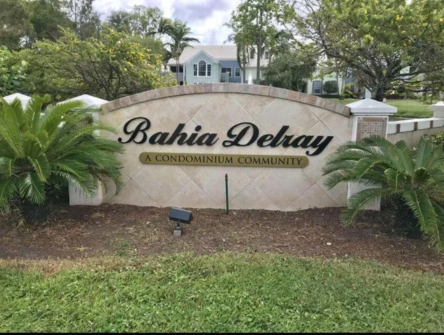 a view of a sign in front of building