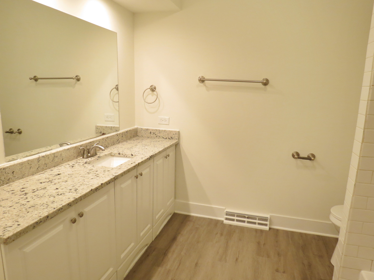 12970 McCarthy Road Lemont, IL 60439 - Photo 28 of 46 a bathroom with a granite countertop sink and a mirror