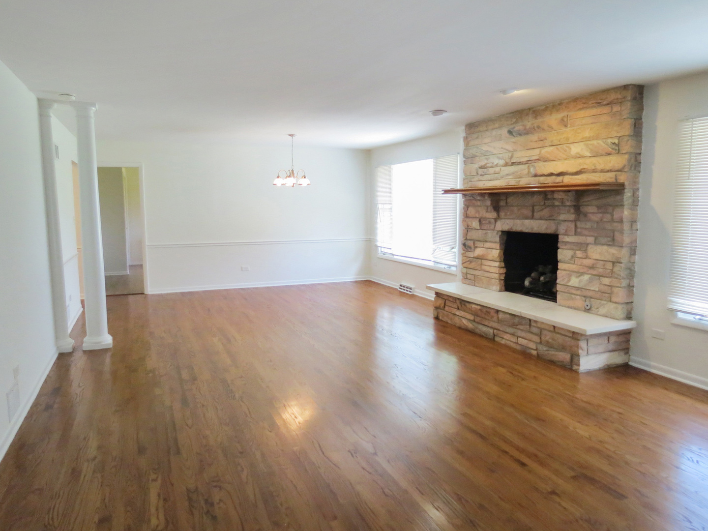 12970 McCarthy Road Lemont, IL 60439 - Photo 8 of 46 an empty room with wooden floor fireplace and windows