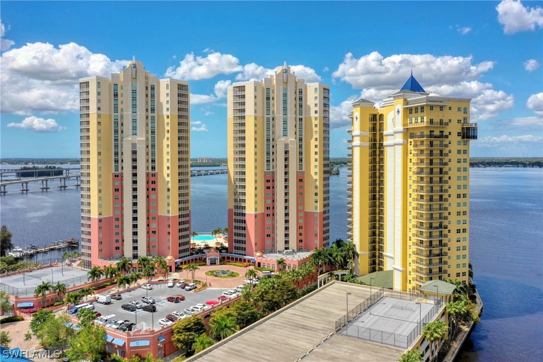 a view of a city with tall buildings