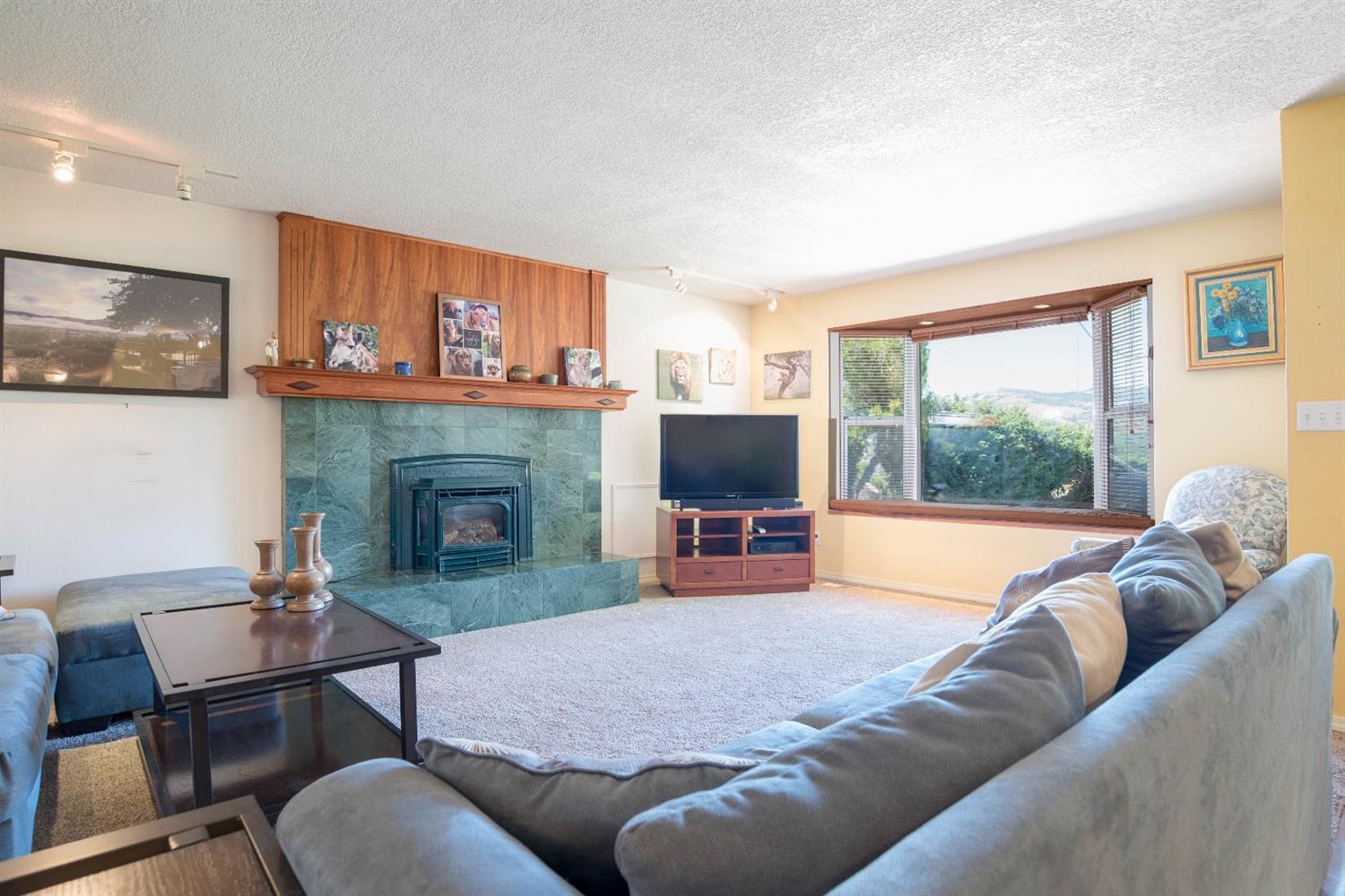 206 West Hilltop Road Talent, OR 97540 - Photo 6 of 29 a living room with furniture a flat screen tv and a fireplace