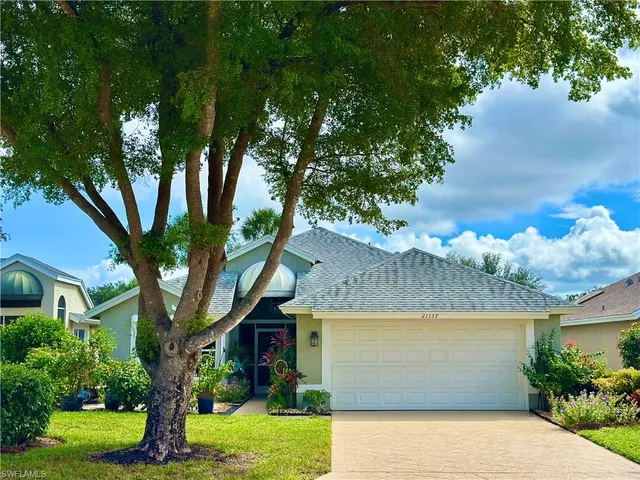 a view of a garden with an tree
