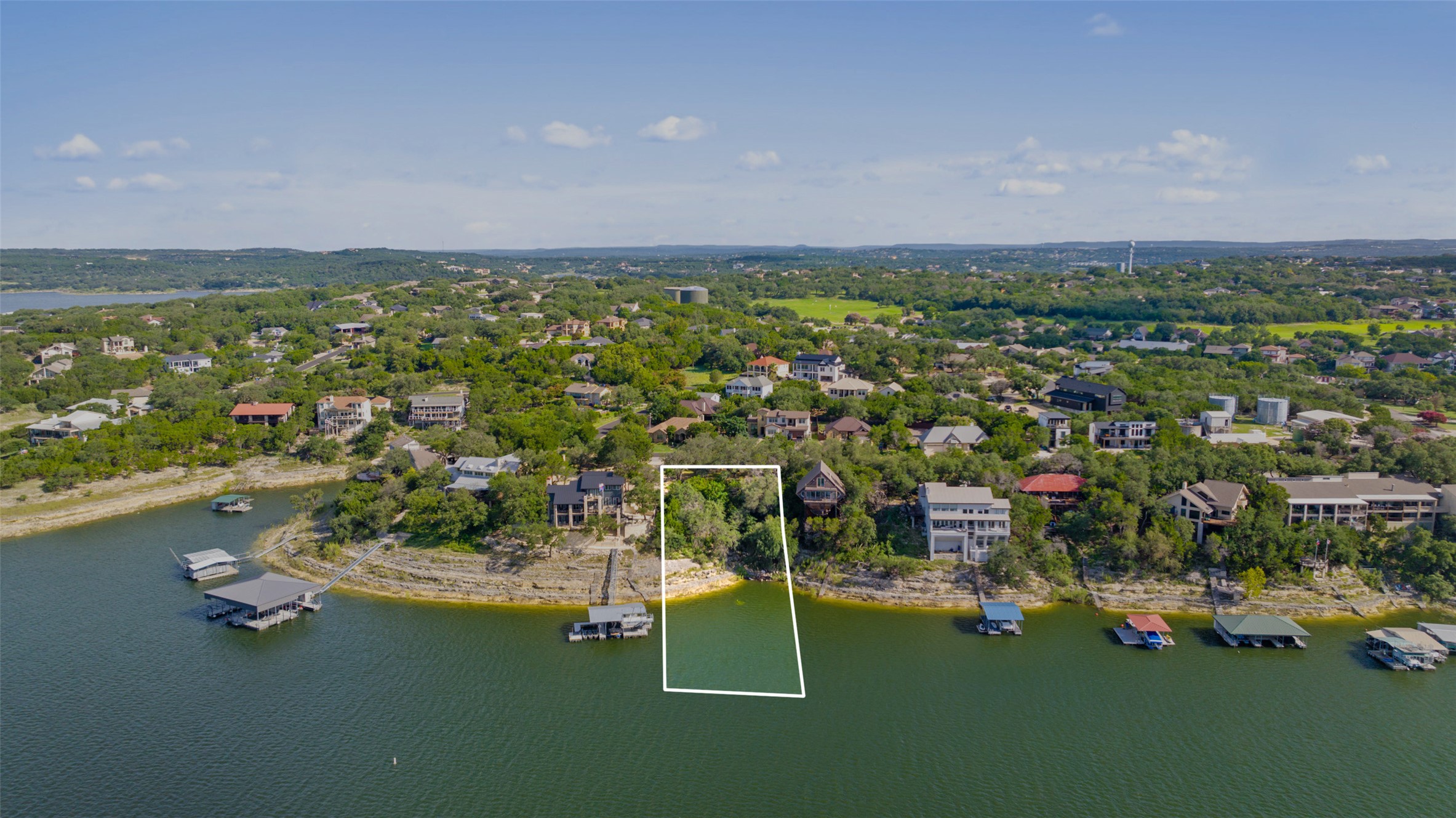 a view of a lake with houses