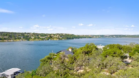 a view of a lake with a city