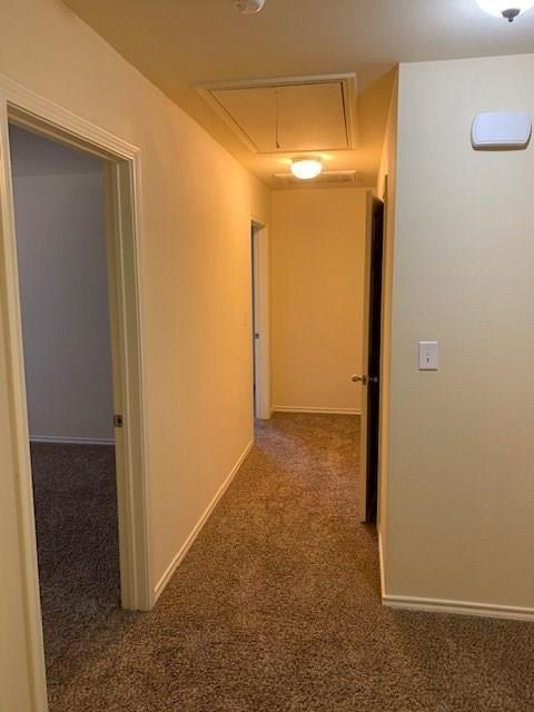714 Parkplace Ridge Princeton, TX 75407 - Photo 10 of 15 Hallway featuring neutral-toned walls, textured carpet flooring, and flush-mount lighting fixtures