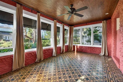 a view of a porch with a balcony