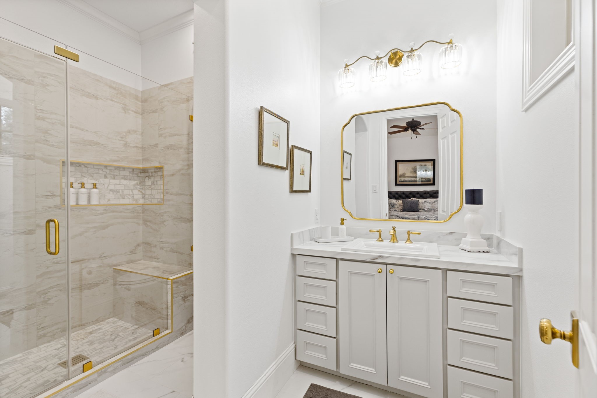 38223 Windy Ridge Trail Magnolia, TX 77355 - Photo 25 of 48 a bathroom with a double vanity sink mirror and shower