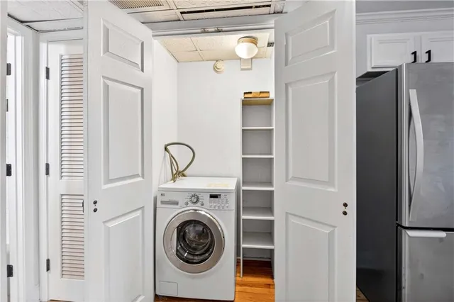 a utility room with dryer and washer