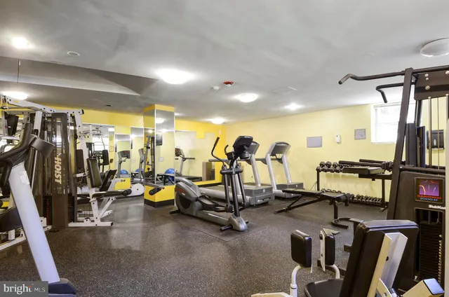 a view of a room with gym equipment