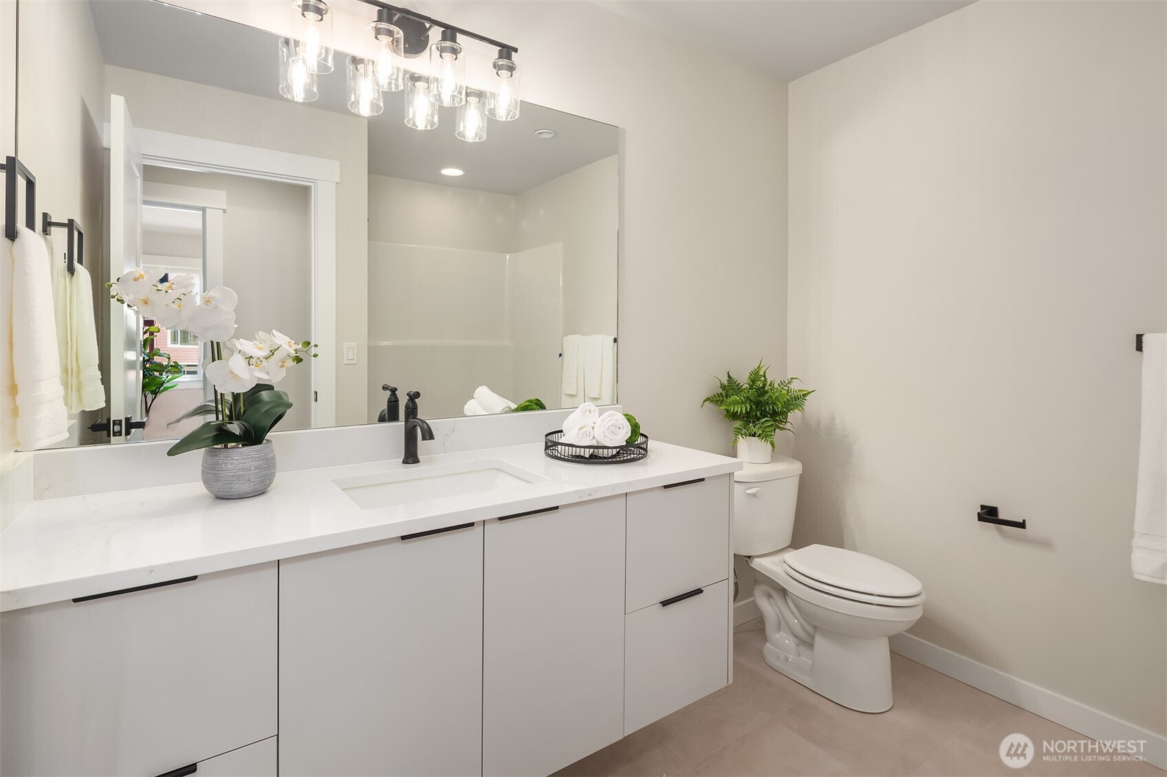 19722 Filbert Drive, Unit 3 Bothell, WA 98012 - Photo 32 of 36 a bathroom with a toilet a sink and a mirror