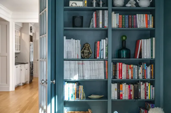 a view of a book shelf with a book shelf