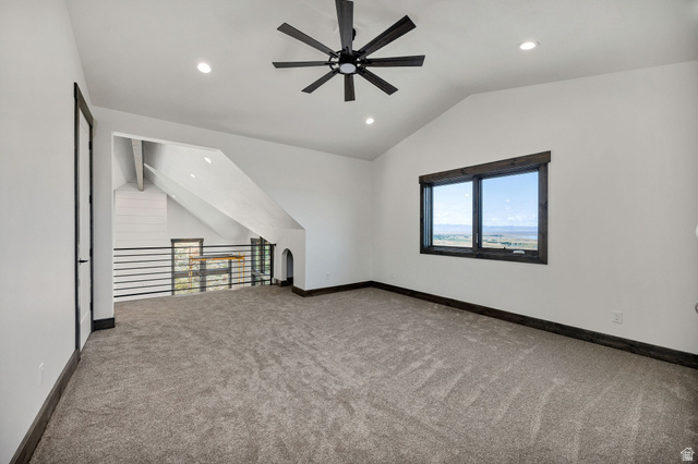 300 Knoll Loop, Unit 227 Fish Haven, ID 83287 - Photo 18 of 56 Empty room featuring a ceiling fan, carpet, and recessed lighting