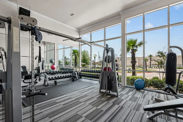 a view of a room with gym equipment