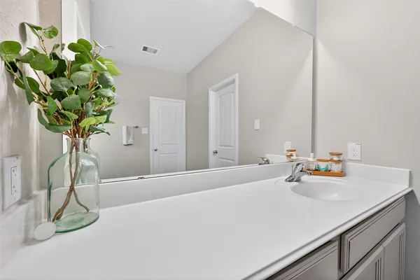 a bathroom with a sink a vanity and a mirror