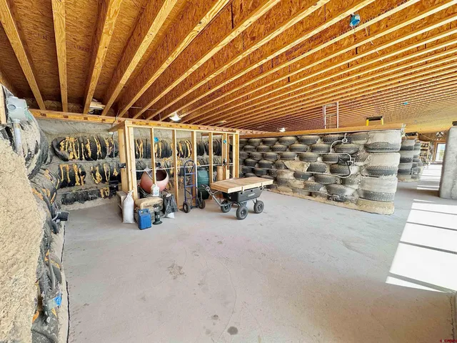 a view of a storage room with windows