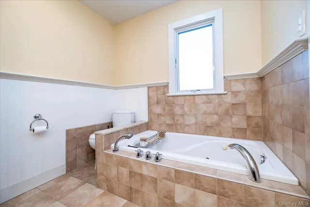 a bathroom with a bathtub