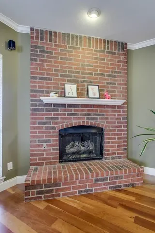 a brick building with a fireplace