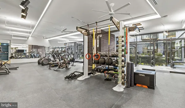 a view of a room with gym equipment