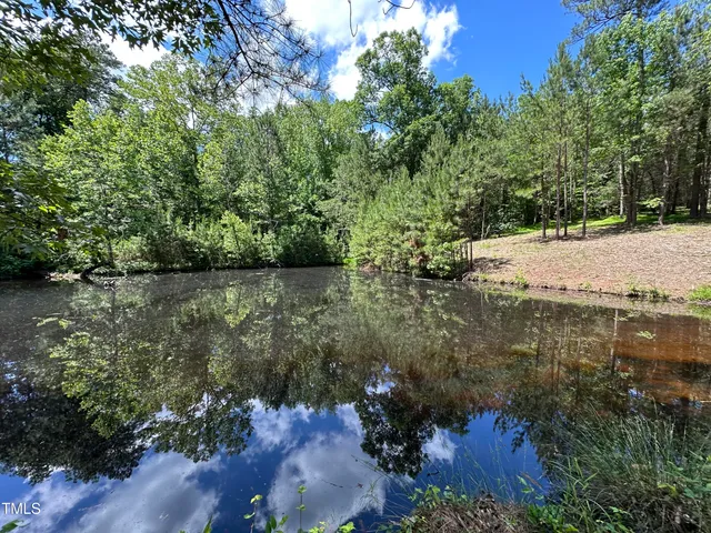 a view of lake with green space