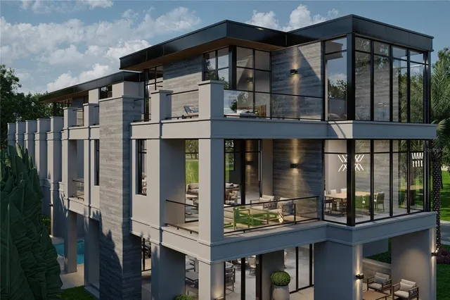 a front view of a building with glass windows