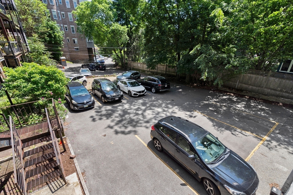 1495 Beacon Street, Unit 3 Brookline, MA 02446 - Photo 8 of 27 a view of a backyard with table and chairs potted plants and large tree