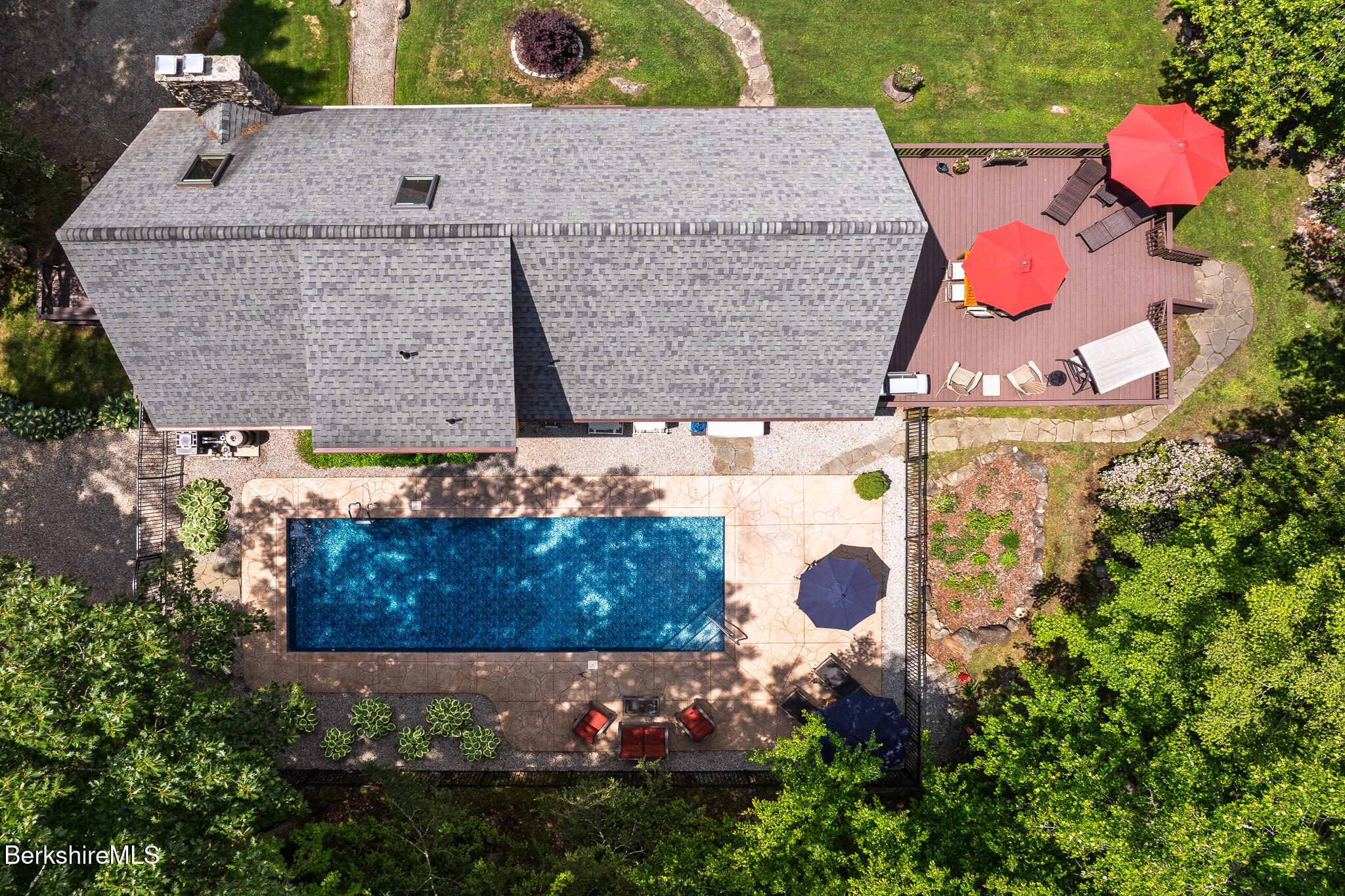 2232 Jacobs Ladder Road Becket, MA 01223 - Photo 2 of 44 an aerial view of a house with backyard space and swimming pool