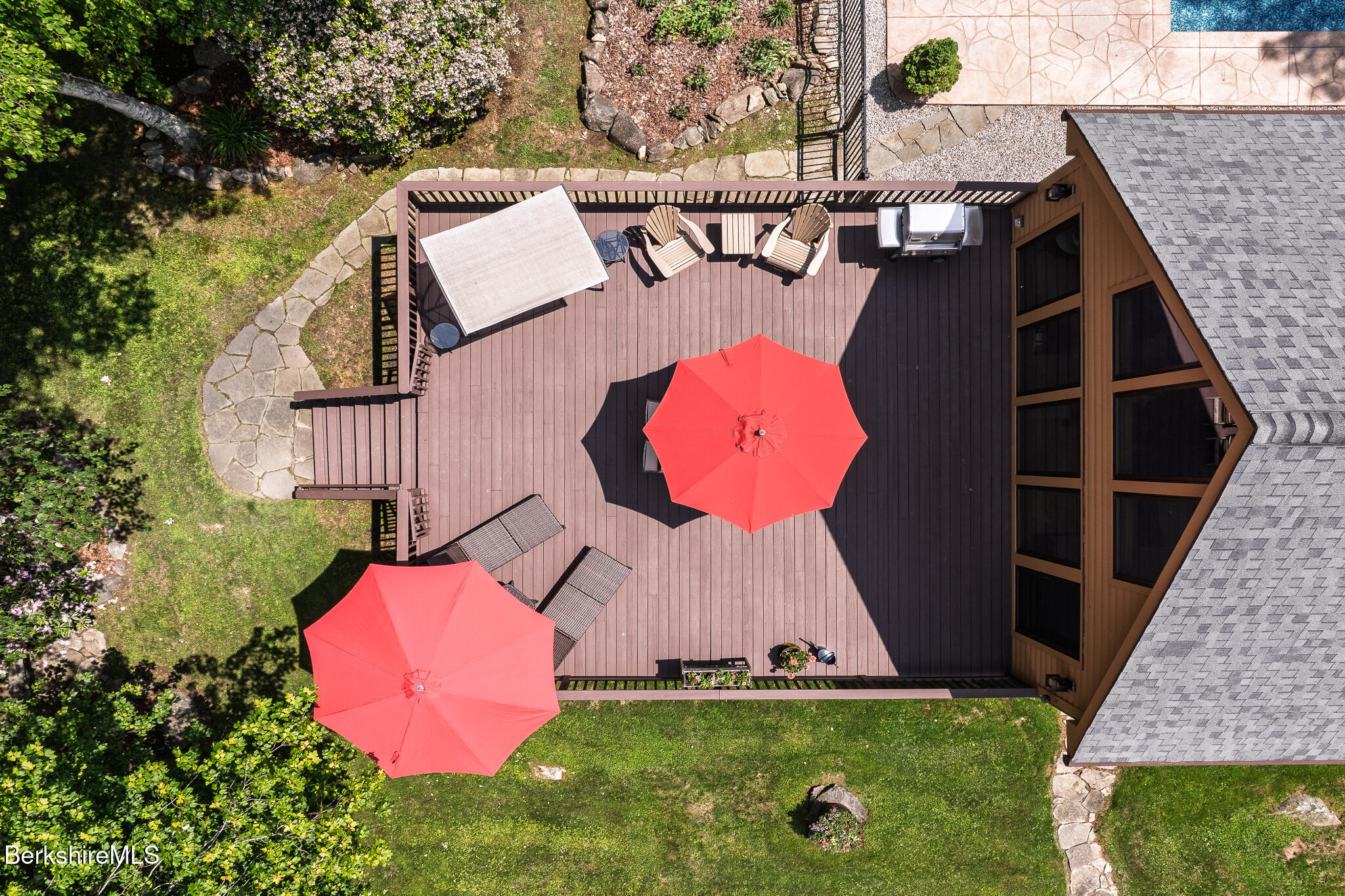 2232 Jacobs Ladder Road Becket, MA 01223 - Photo 30 of 44 an aerial view of a house with backyard and a garden