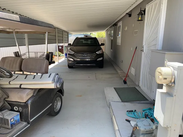 a car parked in a garage