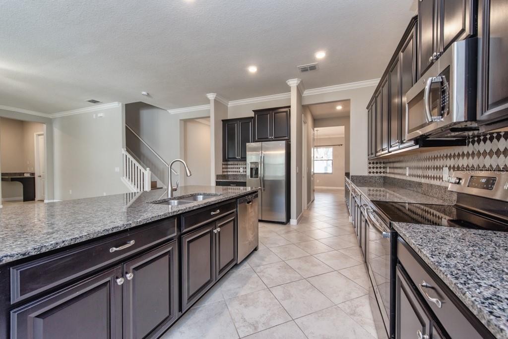 13315 Orca Sound Drive Riverview, FL 33579 - Photo 9 of 52 a kitchen with stainless steel appliances granite countertop a sink stove and cabinets