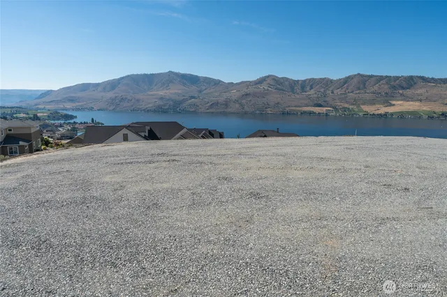 a view of a lake with a mountain in the background