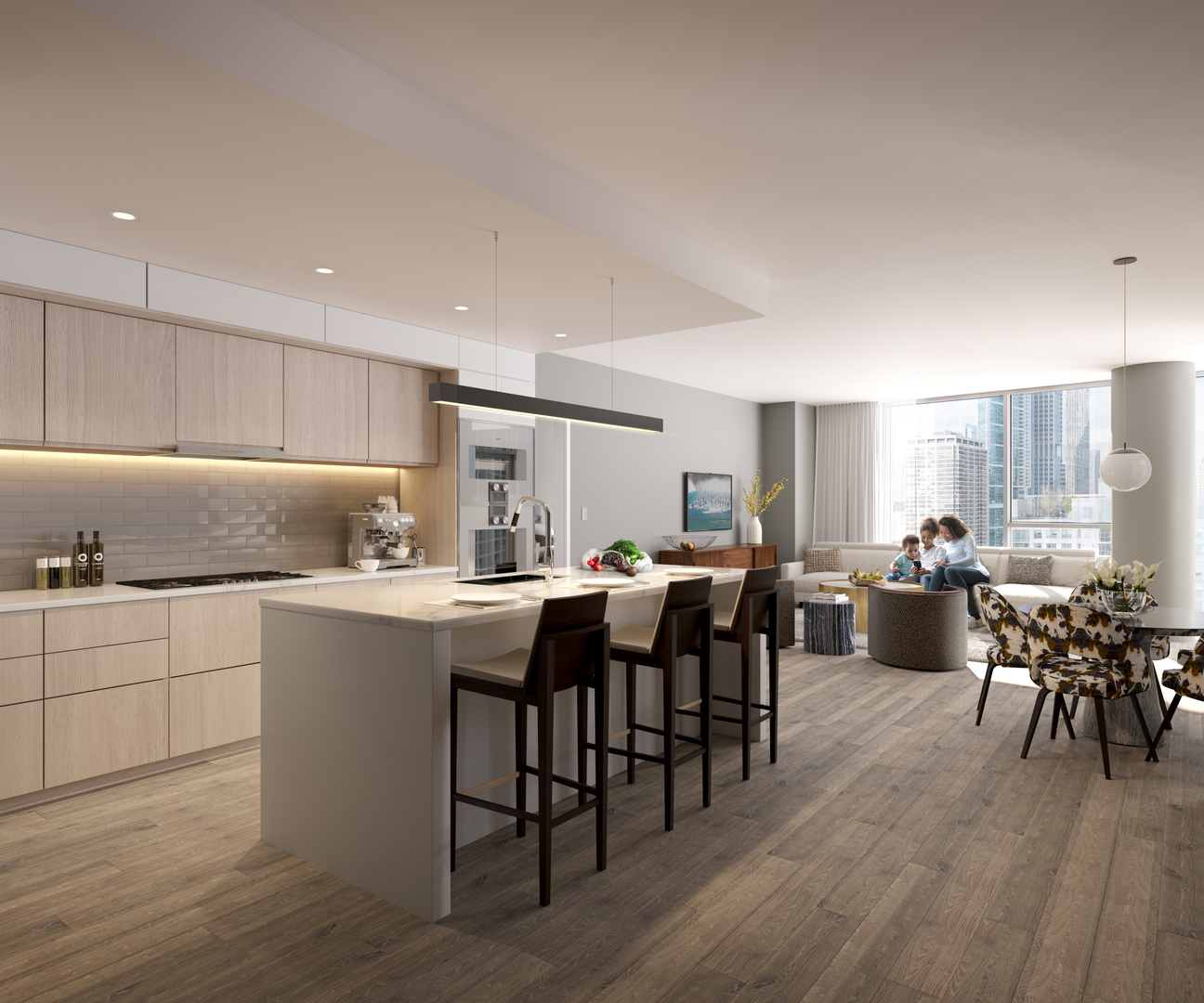211 North Harbor Drive, Unit 2203 Chicago, IL 60601 - Photo 8 of 18 a kitchen with counter space dining table and chairs