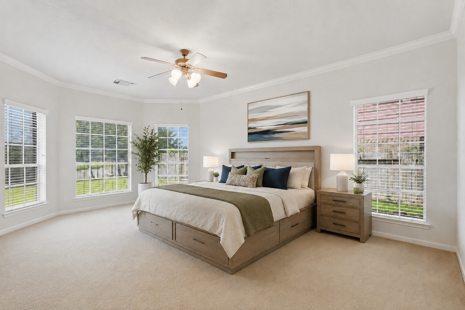 13806 Cove Landing Lane Rosharon, TX 77583 - Photo 20 of 44 The spacious primary suite features multiple windows, abundant natural light, and crown molding for a polished finish.**Virtually staged
